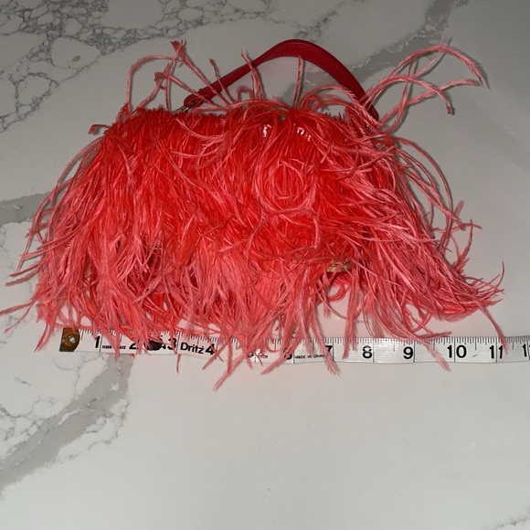 Ostrich Feather Clutch Purse Pink Coral Bag Evening Purse Wedding Dust Bag - Picture 7 of 15